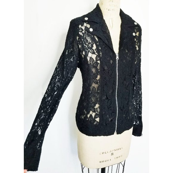 Hot in Hollywood Womens Sugar Moto Sheer Black Lace Jacket M NWT - Picture 1 of 13